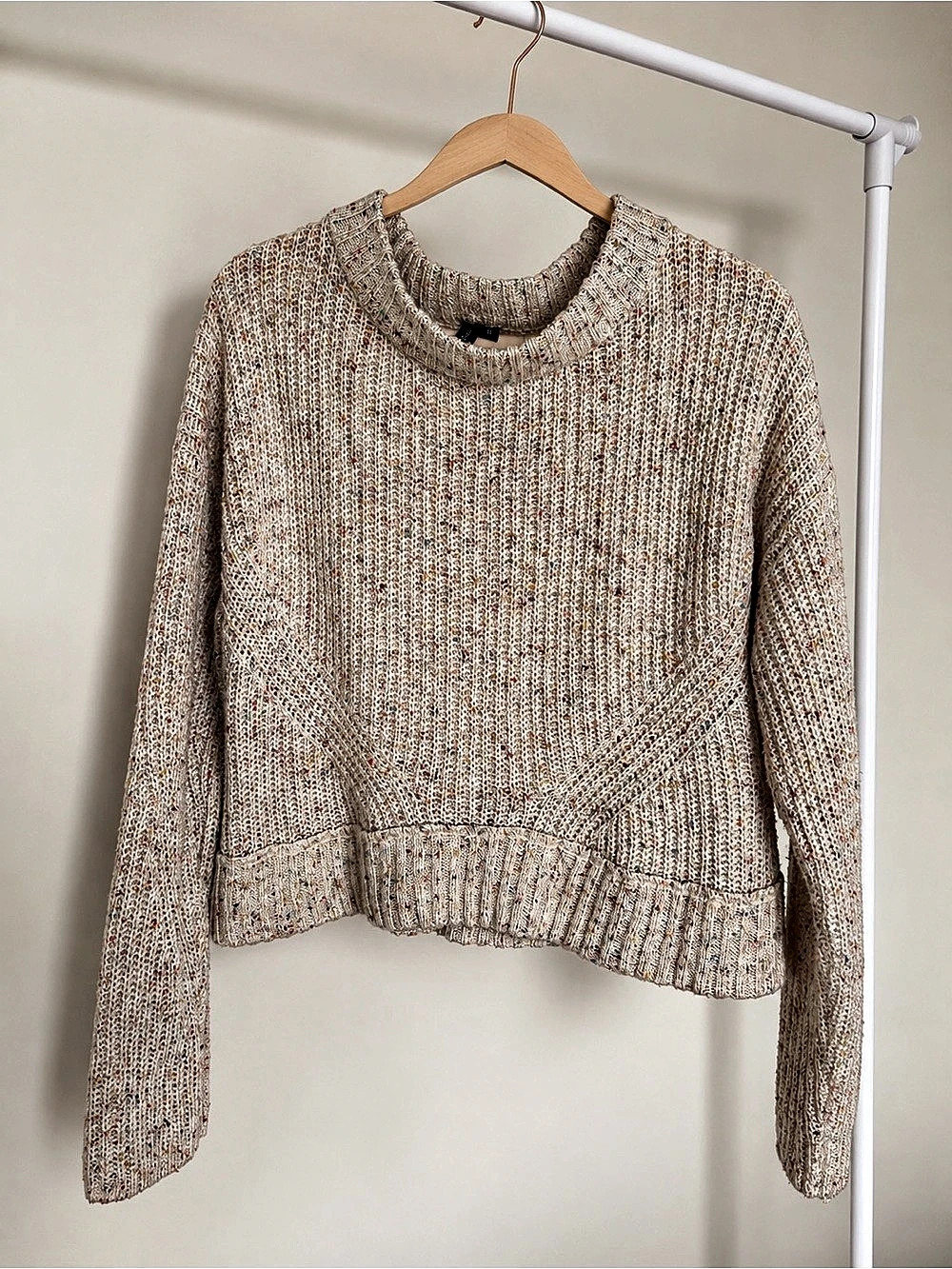Chunky Knit Rainbow Speckled Mock Neck Cropped Sweater Speckled